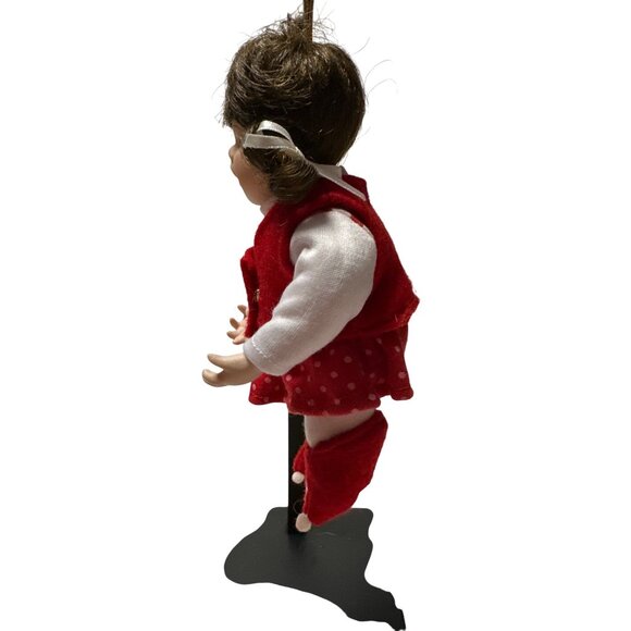 Vintage Porcelain Doll Ornament With Red Polka Dot Dress & White Tights - Picture 4 of 9